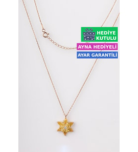 Jewelmim Sarı Gümüş Lotus Çiçeği Kolye Rose Altın Kaplama Kamelya 925 Ayar Kadın Gümüş Lotus Çiçeği Kolyesi (Rose)