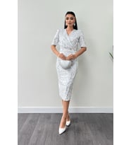 Kadife Payet Ceket Elbise - BEYAZ