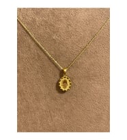 925 Ayar Gümüş Gold Renk Fatma Ana Eli Zincirli Kolye Ucu 45cm