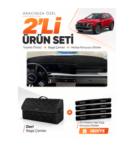 HYUNDAİ TUCSON (2024+ Sonrası) Uyumlu Torpido Örtüsü + Deri Bagaj Çantası + Sticker Seti - Siyah