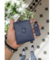 MERCEDES aç Uyumlu VİSSO 1904 Hakiki Deri Araç Ruhsat Kılıfı İsme Özel Çanta Erkek Kadın Modeli LACİVERT + ANAHTARLIK (Kırmızı)
