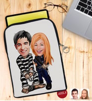 BK Gift Kişiye Özel Sevgililer Karikatürlü Taşınabilir Koruyucu Tablet Kılıfı & Organizer Çanta - Siyah-7