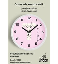 İsme Özel T Harfli Pembe Çocuk Odası Duvar Saati Orta Boy 30 cm Beyaz Camlı Sessiz