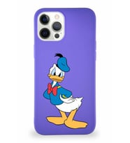 Apple iPhone 12 Pro Max Soft Premier Kapak Donald Duck-D Tasarımlı Silikon Kılıf - Mor (Şeffaf)
