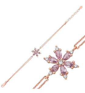 Gümüş Rose Lila Lotus Çiçeği Kadın Bileklik