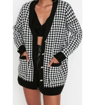 Kadın Modern Tarz Oversize V Yaka Midi Triko Hırka (Siyah)