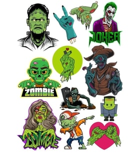 Zombi Sticker Set-5 13 Parça Telefon, Tablet, Defter, Laptop Sticker
