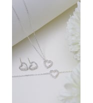 Elika Silver Kadın Kalp Model 925 Ayar Gümüş Kolye Bileklik ve Küpe Set