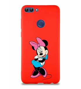 Huawei P Smart Soft Premier Kapak Minnie Mouse-D Tasarımlı Silikon Kılıf - Kırmızı (Şeffaf)