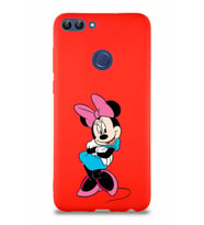 Huawei P Smart Soft Premier Kapak Minnie Mouse-D Tasarımlı Silikon Kılıf - Kırmızı (Şeffaf)