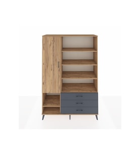 Hyperion Dolap 9 Raflı 3 Çekmeceli Tek Kapaklı  132x44x195 Çam-Çam/Antrasit