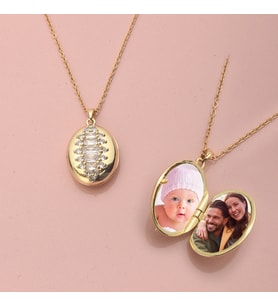 Taşlı Oval Sarı Kapaklı Resimli Kadın Kolye Çelik Takı Fotoğraflı Aksesuar Kişiye Özel