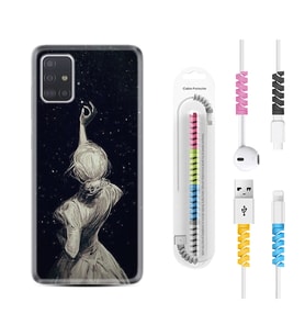 Samsung a71 A72 A73 A7 A9 2018 C7 C9 Kılıf Kablo Koruma Spiral Silikon Star Woman 1332
