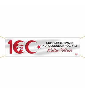 Yüzüncü Yılımız Kutlu Olsun Kumaş Pankart-1 (Beyaz - Açık Gri)