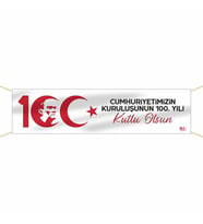 Yüzüncü Yılımız Kutlu Olsun Kumaş Pankart-1 (Beyaz - Açık Gri)