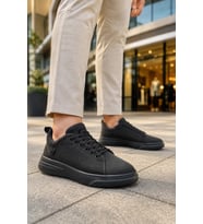 Ont Bağcıklı Keten Dokulu Hafif Taban Erkek Günlük Casual Sneaker Ayakkabı - Siyah