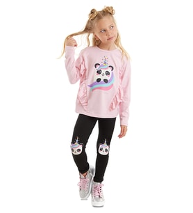 Panda Unicorn Kız Çocuk T-shirt Tayt Takım (Çok Renkli)
