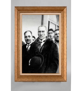 Altın Varaklı Çerçeveli Paspartulu Atatürk Tablo a20 (Gold)