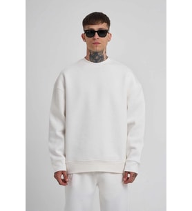 ERKEK Bisikilet Yaka 3 plik Pamuklu SweatShirt - Beyaz