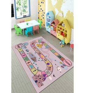 Pembe Kaymaz Taban Bulmacalı Oyun Halısı Çocuk Halısı KD125