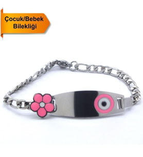 Bebek Bileklik Çelik Pembe Nazar Boncuklu ModelBLK-959 (Beyaz)