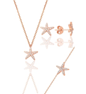 Gümüş rose zirkon taşlı deniz yıldızı üçlü set