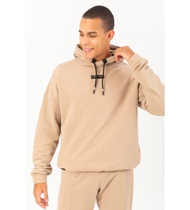 Maraton Oversize Erkek Kapüşonlu Açık Vizon Sweatshirt