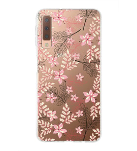 Samsung Galaxy A7 (2018) Uyumlu Kapak Floral Kırmızı Tasarımlı Şeffaf Silikon Kılıf