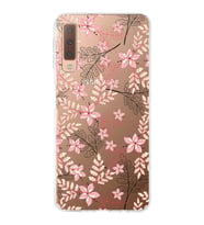 Samsung Galaxy A7 (2018) Uyumlu Kapak Floral Kırmızı Tasarımlı Şeffaf Silikon Kılıf