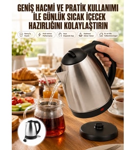 Kettle Su Isıtıcı C F Priz Uyumlu 220 - 240 V Paslanmaz Çelik Kablolu