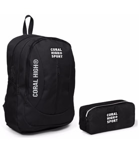 Coral High Sport Siyah Okul Çantası ve Kalemlik Seti - Dört Bölmeli - USB Çıkışlı