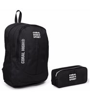 Coral High Sport Siyah Okul Çantası ve Kalemlik Seti - Dört Bölmeli - USB Çıkışlı
