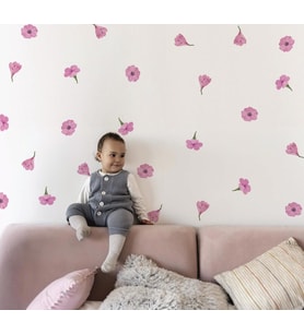 Pembe Güller Salon Çocuk Odası Soft Baskılı Duvar Sticker (Karışık)