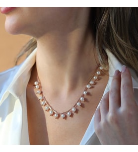 Sıra incili Rose Gold Trend Gümüş Kolye