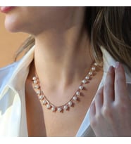 Sıra incili Rose Gold Trend Gümüş Kolye