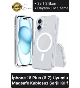 Premium Apple İphone 16 Plus 6.7 inç Uyumlu Kablosuz Şarj Destekli Sert Silikon Şeffaf Kılıf Magsafe