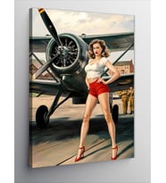 Kanvas Tablo Retro Uçak Ve Pin Up Kızı