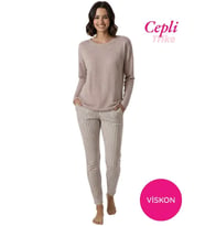Guava Kadın Viskon Mevsimlik Uzun Kol Cepli Pijama Takımı-Üstü İnce Triko Alt Pijama Dar Kesim Jakar Kumaş (Pembe)
