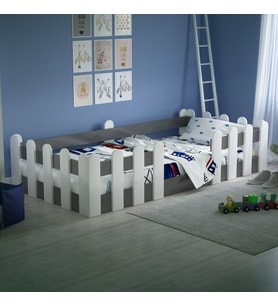 Montessori Karyola Beyaz-Antrasit 90x190 Yatak Uyumlu Oval Kesim Çocuk Yatağı Tlp-304