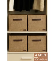 4’lü Jüt Kumaş Dolap İçi Düzenleyici Kutu - 30x30x30 cm Katlanabilir Çok Amaçlı Saklama Kutusu