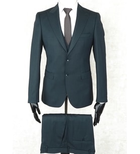 Jan Carlucci Slim Fit Sivri Yaka-Çift Yırtmaç Yeşil Drop 6 Yelekli Takım Elbise