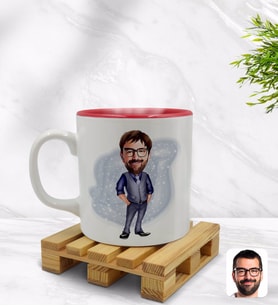 BK Gift Kişiye Özel Baba Karikatürlü İçi Kırmızı Renkli Kupa Bardak Model 2