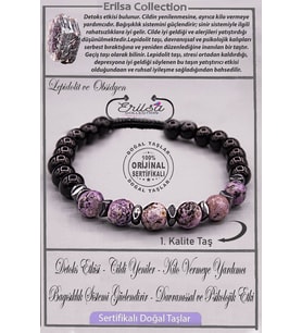 Sertifikalı AAA+ Kalite Gerçek Obsidyen - Lepidolit Taşı Bileklik - Ayarlamalı (Mor)