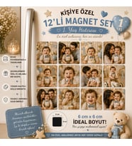 12'li Kare Fotoğraf Magneti 1 Yaş Doğum Gününe Kişiselleştirilebilir İlk Yıl Anı Hediye Seti