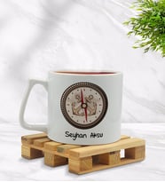 BK Gift Kişiye Özel Pusula Tasarımlı Middle Beyaz Kupa Bardak Model 1