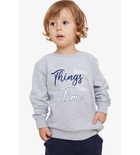 Breeze Girls & Boys Erkek Çocuk Sweatshirt Yazı Baskılı 2-6 Yaş, Açık Gri Melanj