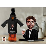 BK Gift Kişiye Özel Karikatürlü 3D Ahşap Biblo ve Siyah Mini İçki Şişesi Tişörtü Hediye Seti, Arkadaşa Hediye, Sevgiliye Hediye-2
