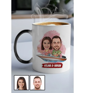 Sevgiliye Hediye Tekne Tasarım  Karikatürlü Sihirli Kupa Bardak