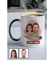 Sevgiliye Hediye Tekne Tasarım  Karikatürlü Sihirli Kupa Bardak