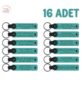 Öğretmeninden Öğrencilerine Mesajlı Karne Anı Anahtarlık 16’lı Set, Tüm Sınıfa Hediye, Koyu Turkuaz